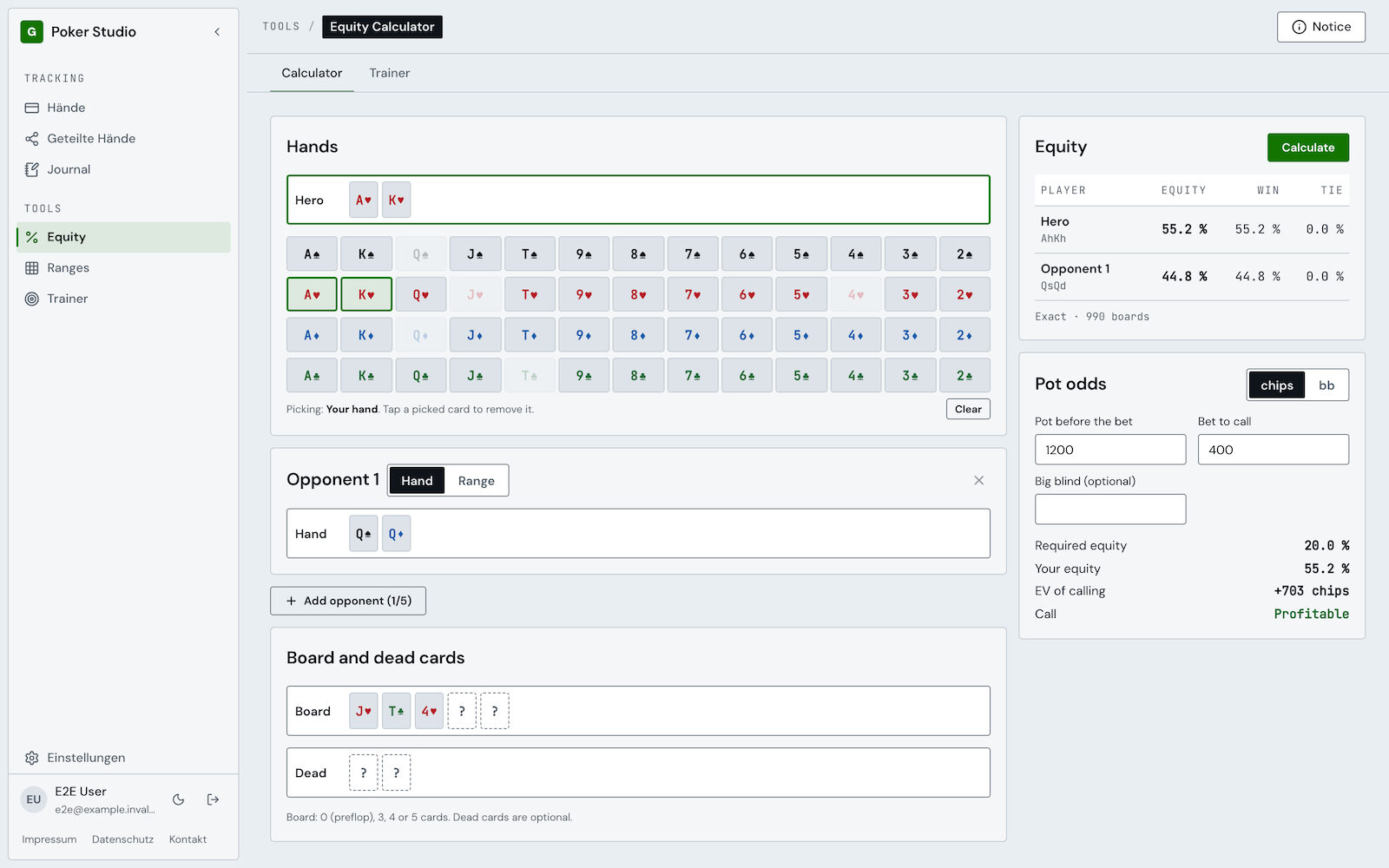 Equity calculator in the light theme